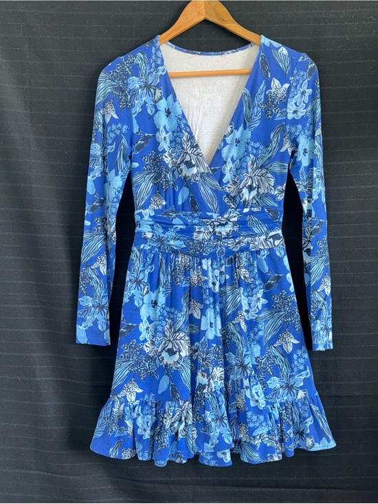 Lilly Pulitzer Dresses & Skirts - Lilly Pulitzer Blue Floral Empire Waist L/S Dress w/ Short Under Ruffle Hem XS